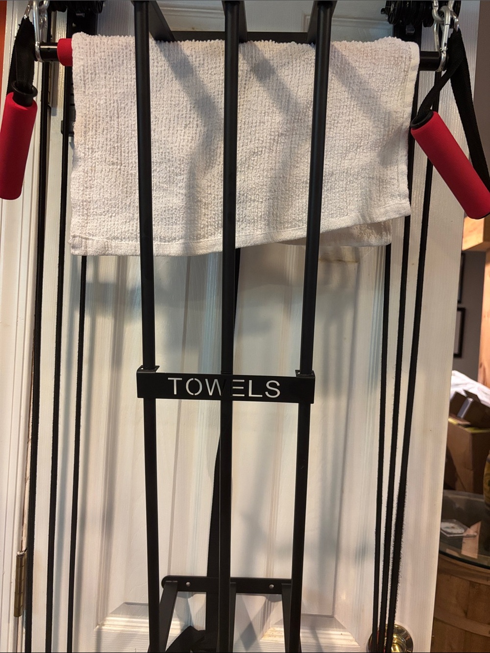 Black Over-the-Door Towel Organizer - Sleek Metal Design